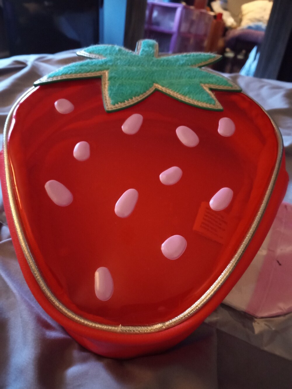Strawberry-shaped Clear Vinyl Makeup Case Or Bag - Red & Green To Put Whatever
